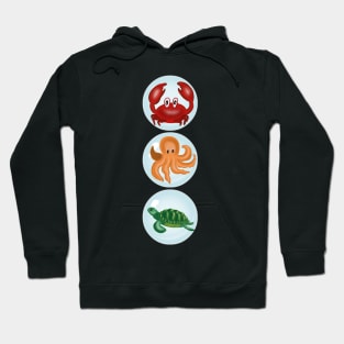 Traffic lights: a crab, an octopus, and a turtle Hoodie